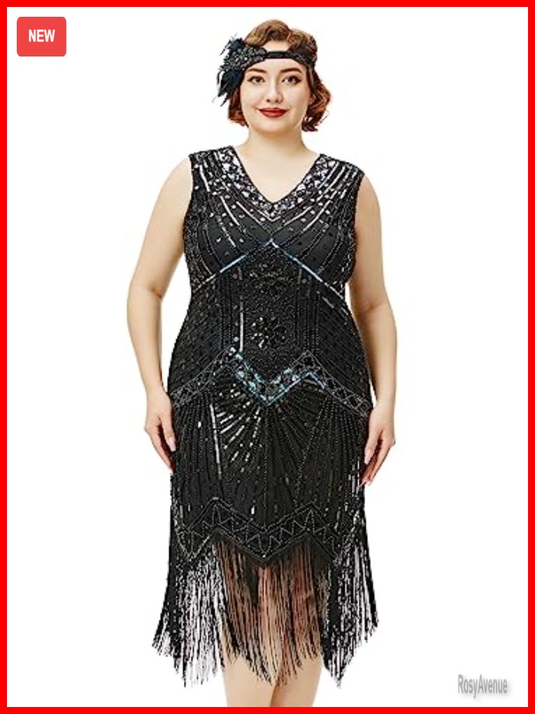 Plus Size Flapper Dress With Fringe And Beaded Embellishments